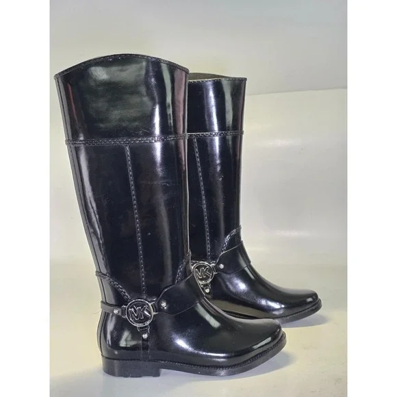 Michael Kors‎ MK Women's Rain Boots Size 6 M Black Tall Waterproof Rubber Riding