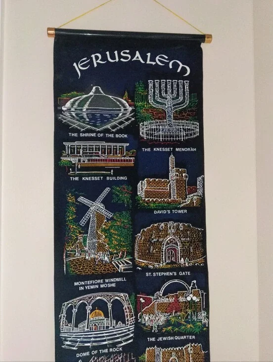 Jerusalem Wall Hanging Tapestry in Navy Blue
