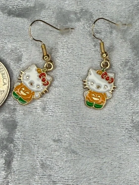 Hello Kitty Inspired Pumpkin Drop Earrings