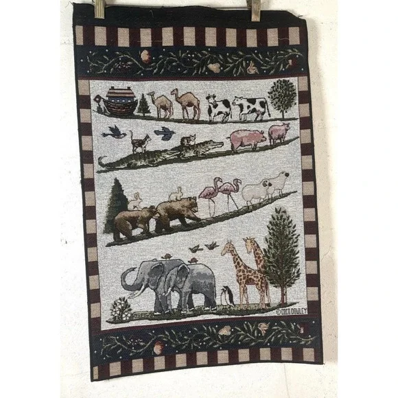 VTG Coco Dowley Noahs Ark Woven Tapestry Wall Hanging Mini 17x24-26 No Rod