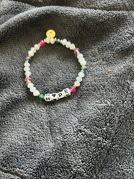 Kids 'HOPE' Beaded Stretch Bracelet - White with Multicolor Accents