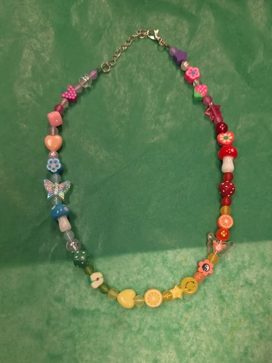 Colorful Kids Beaded Necklace with Fruit & Flower Charms - Multicolor