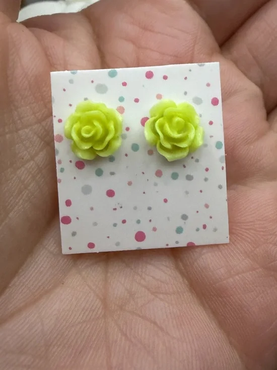 Kids Floral Stud Earrings - Neon Lime