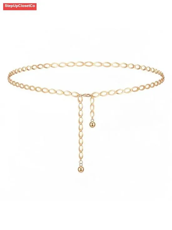 Adjustable Gold Waist Chain Belt for Women, Hollow Link Body Chain for Dresses
