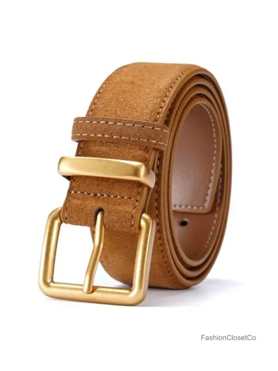 Women's Wide Suede Belt, Gold-Tone Square Buckle, Dresses Jeans Skirts