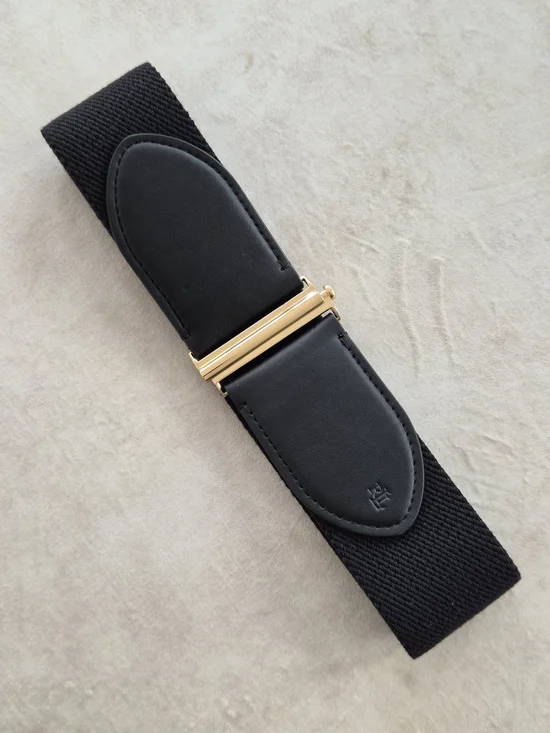 Ralph Lauren Black Elastic Stretch Waist Belt Gold Hardware XS