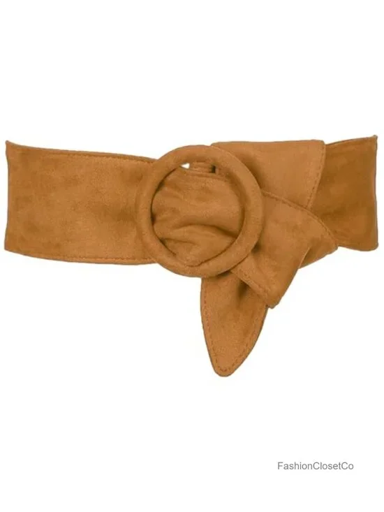 Solid Wide Waist Belt Vintage Round Buckle Obi Cinch Dress Belt Polyester