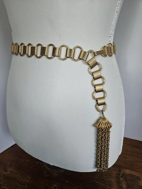 Vintage Napier Bikini Belt Gold-tone Link Chain Belt With Tassel 1960s