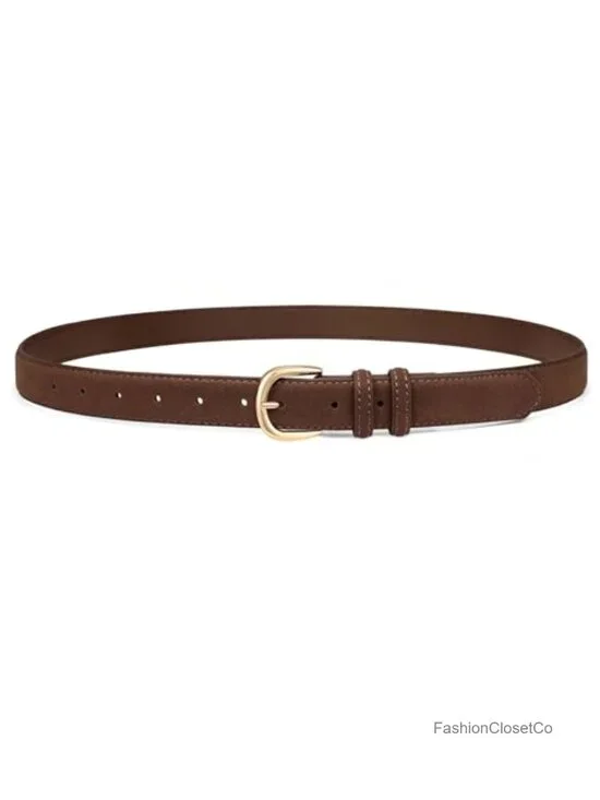 Women's Faux Suede Belt 1 Inch Fashion Waist Belt with Gold Buckle for Dresses