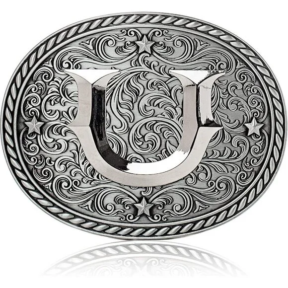 Women's Silver U Cowgirl Initial Large Letter Zinc Alloy Imported Belt Buckles
