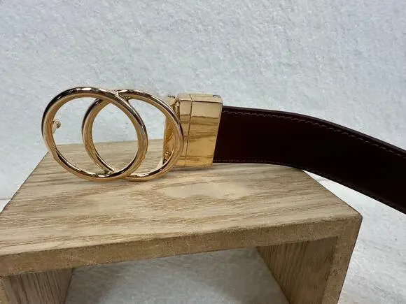 Beltox Fine Reversible 100% Leather Belt Double-Ring Gold Buckle