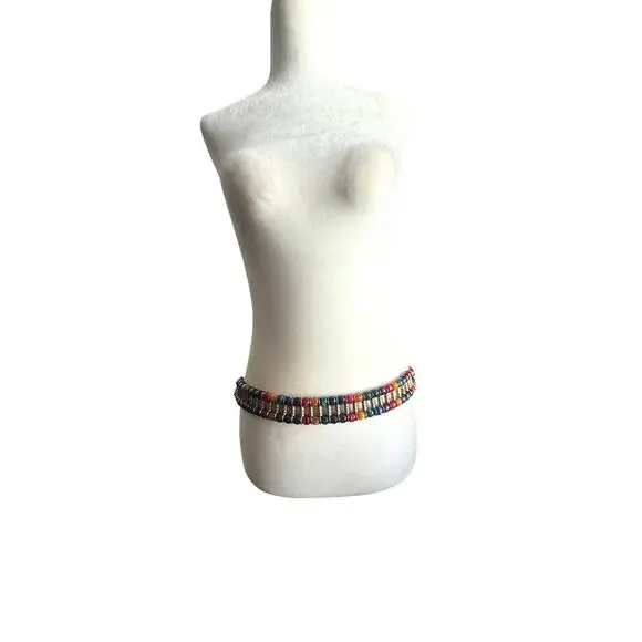 Unique Vintage Muli Color Beaded‎ Belt With Gold Tone Hardware