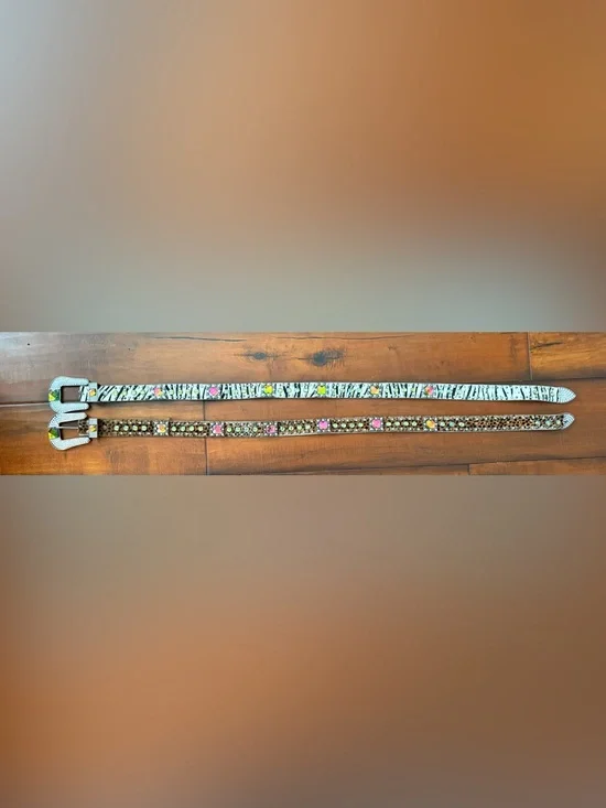 Nocona Zebra & Leopard Crystal-Embellished Belts with Yellow and Pink Stones