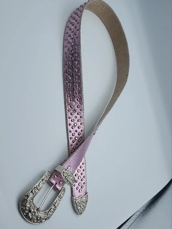 Nocoma Y2K Studded Metallic Pink Women’s Belt with Ornate Silver Buckle