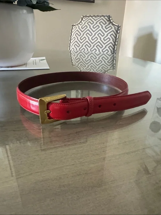 Coach Red Leather Belt with Gold Buckle