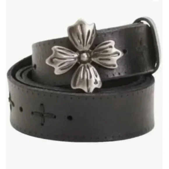 Patricia Nash Black Leather‎ Belt – Astrid Style, Size L with Silver Buckle