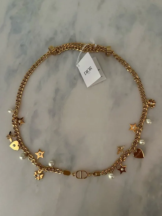 NWT Dior Lucky Souvenir Fine Metal Charm Belt, Gold, Large