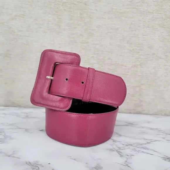 Vintage Wide Oversized Fuchsia Leather Belt for Women