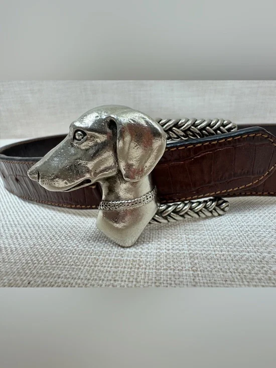 Brown Leather Dog Head belt .