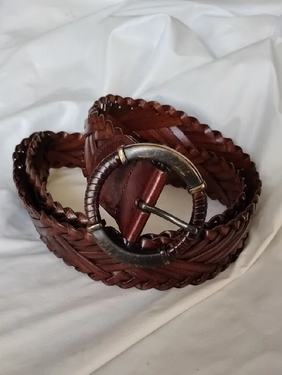 Brown Leather Braided Woven Belt Women's