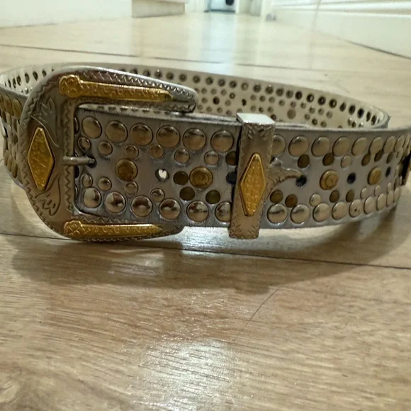 90s silver Glamory Avant Gard Heavily Studded Western boots stars Belt Germany
