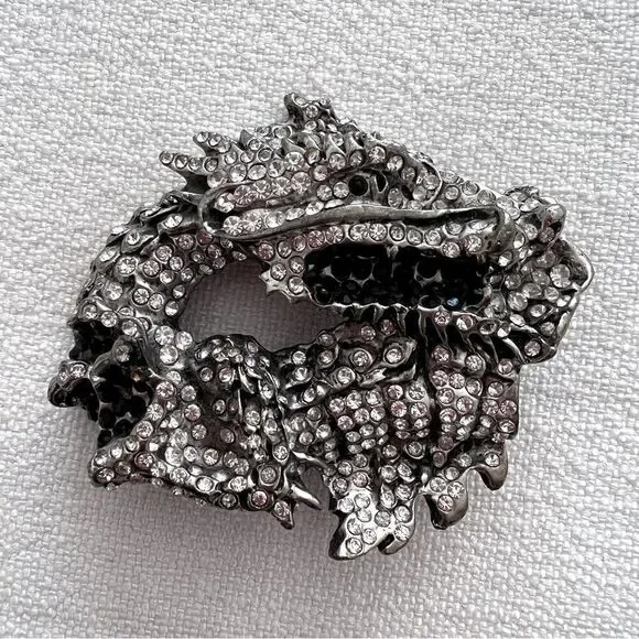 SILVER DAGGER Belt Buckle Vintage, Dragon Crystals Color Silver And Black.