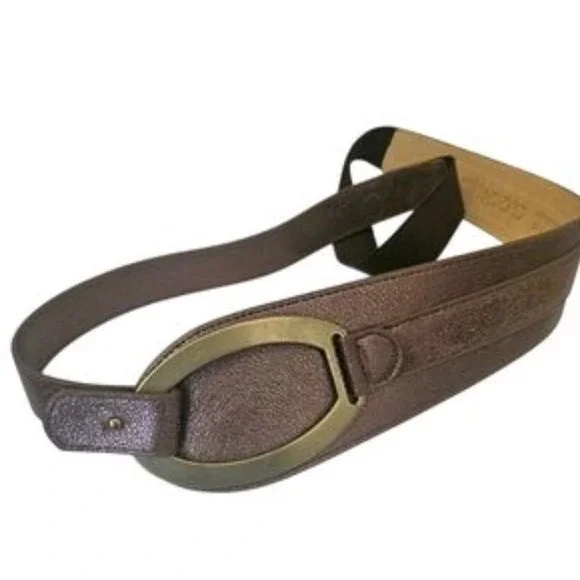 Chicos Lagenlook Coastal Wide Waist Belt Bronze Metallic‎ Leather Buckle SZ L