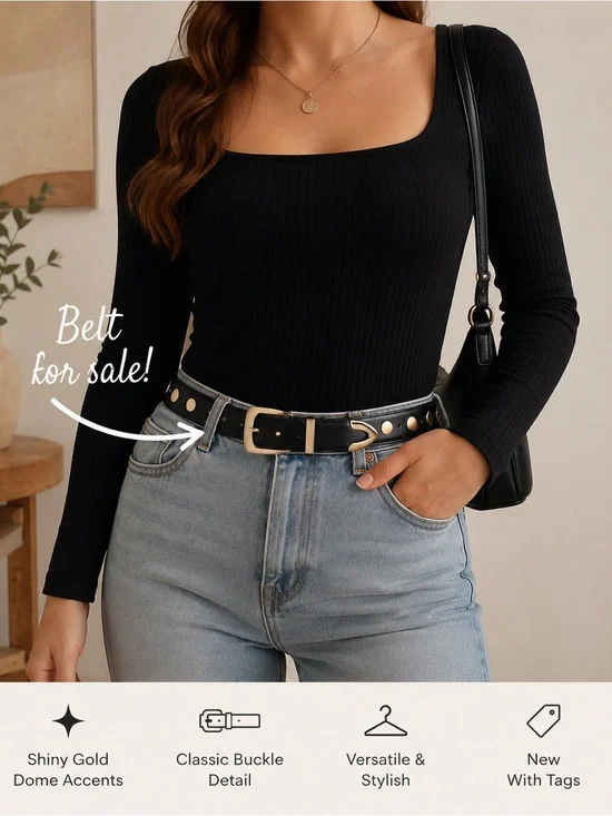 A New Day Black Gold Studded Western Belt NWT XS