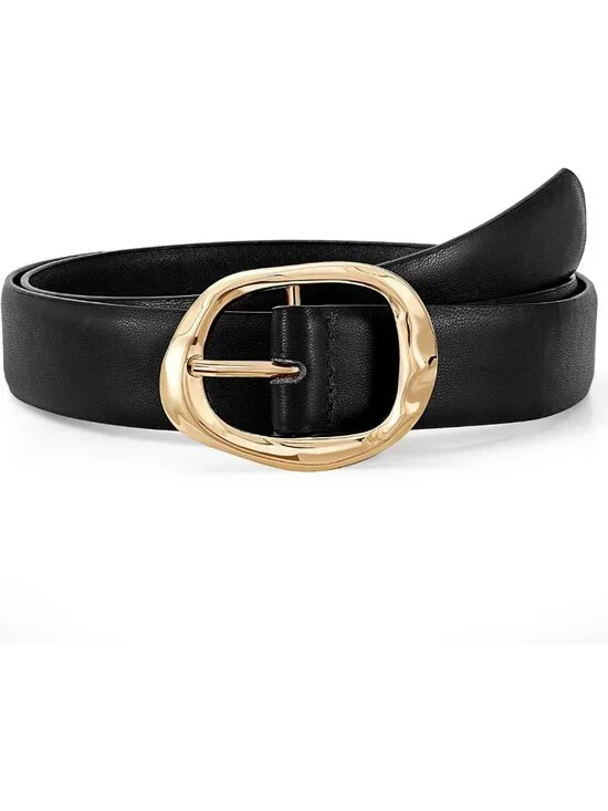 Stylish Women's Leather Belt for Jeans & Pants - Casual Waist Belt with Gold