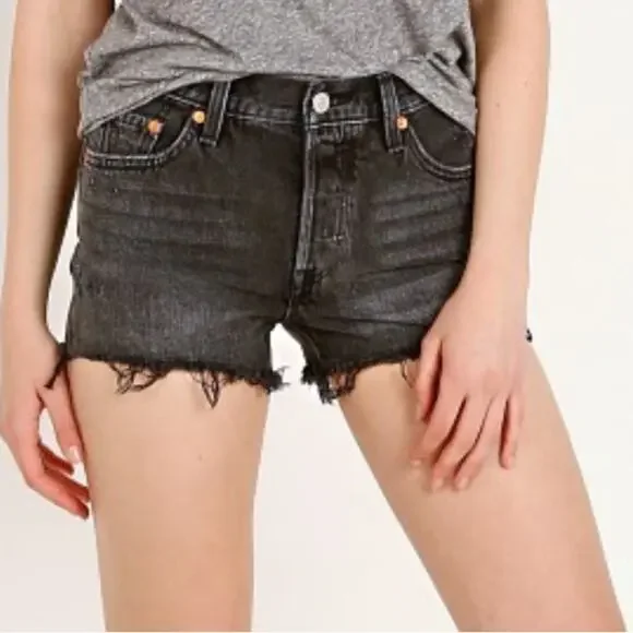 Levi’s 501 Trashed Black Denim Button Front Cut Offs