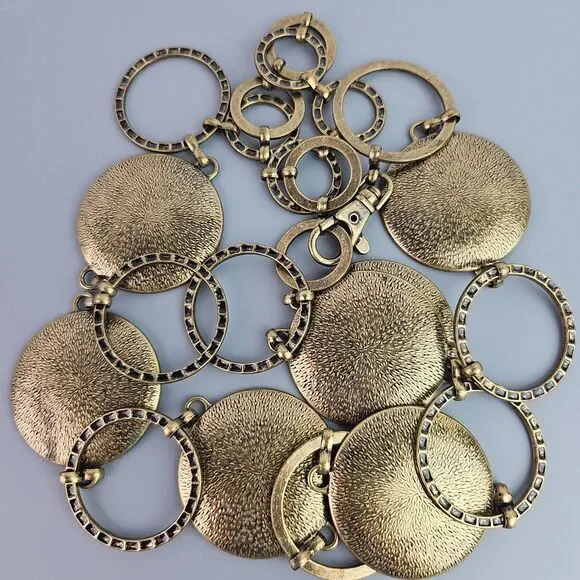 Vintage 70s Brass Tone Textured Disc Chain Belt Boho Rings 38 in Adjustable