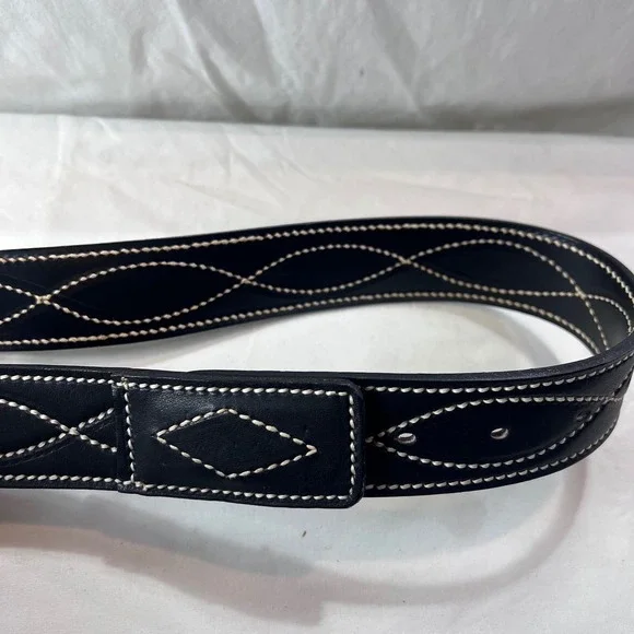 Hereford Brand Black Full Grain Cowhide Leather Western Belt White Stitch Sz 30
