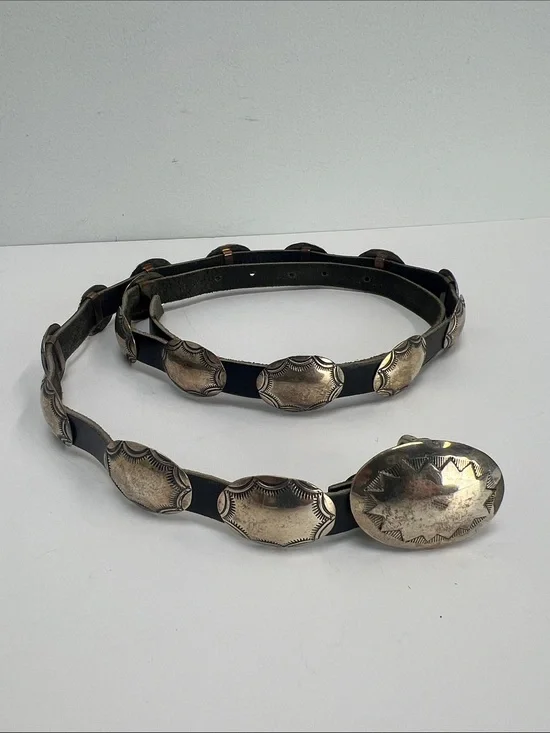Vintage Mary Rita Padilla Sterling Silver Leather Concho Belt Navajo Native