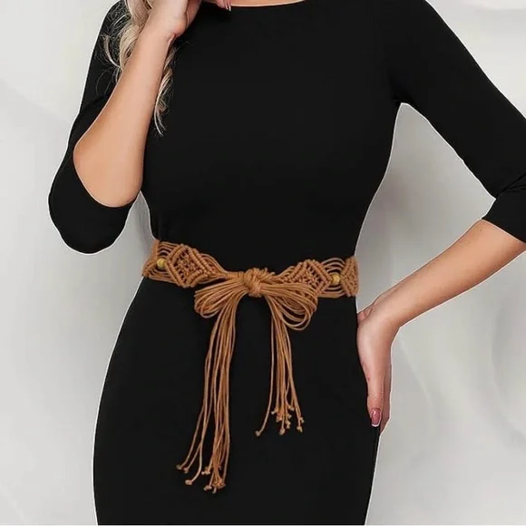 Boho‎ Tan Knotted Belt 28-43” Festival Wear Adjustable Belt