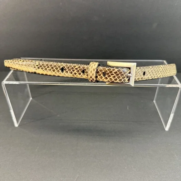 VTG Liz Claiborne Genuine Snakeskin Belt Sm Skinny Y2K 1999 Beige Silver Buckle
