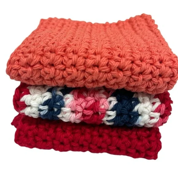 100% Cotton Handmade Washcloths - Set of 3