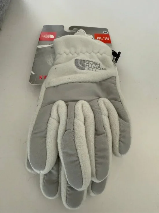 Girl's The North Face Denali Gloves - Size Medium - White/Grey