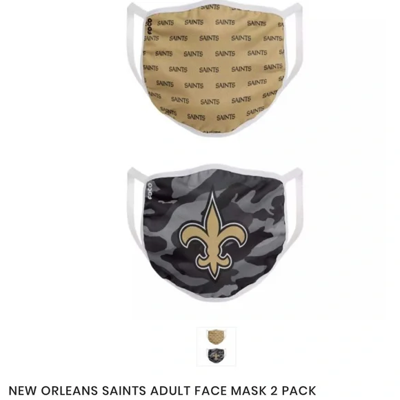 FOCO NFL NEW ORLEANS SAINTS 2 PACK FACE COVERINGS MASKS  BLACK GOLD UNISEX NWT
