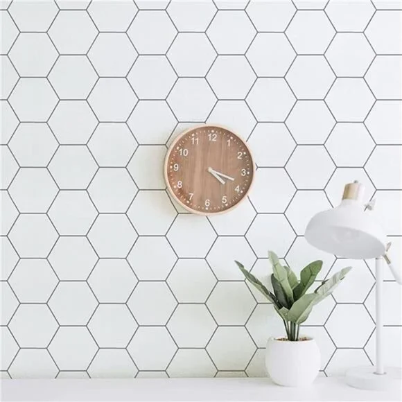 White Hexagon White Vinyl Wallpaper 59