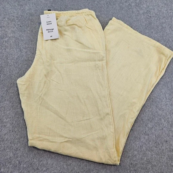 H&M DIVIDED | Yellow Linen Blend Wide Leg Drawstring Pants Size S NEW
