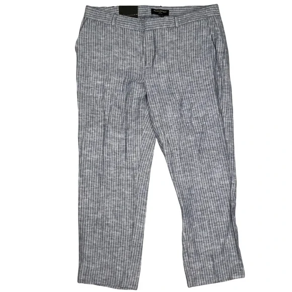 Banana Republic Pants Womens 10P Blue Pinstripe Hampton Fit Linen Lightweight