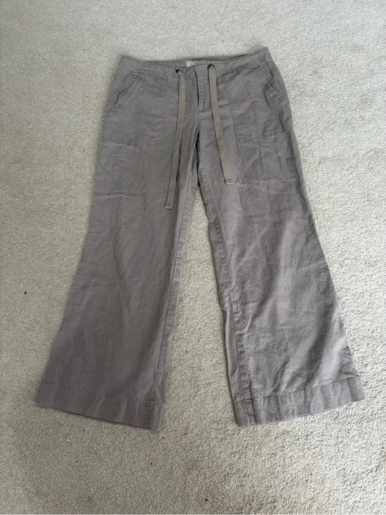 Banana Republic Linen Blend Wide-Leg Drawstring Pants, Women’s Size 12 Gray Pant