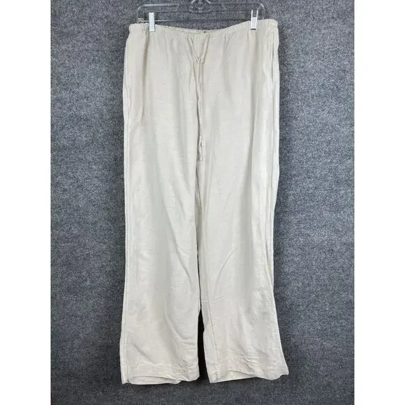 H&M Linen Blend Strech Palazzo Pants, Drawstring Size Large Off White Boho Lagon