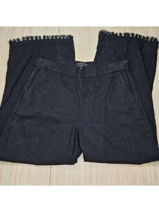Banana Republic Womens Black Linen Blend Wide Leg Crop Pants 4