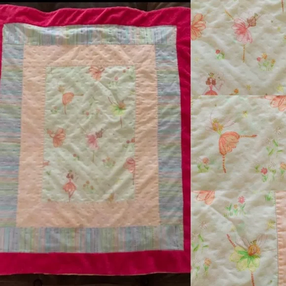 Velvety Minky dot fairy fabric panel baby blanket Whimsical Fairycore