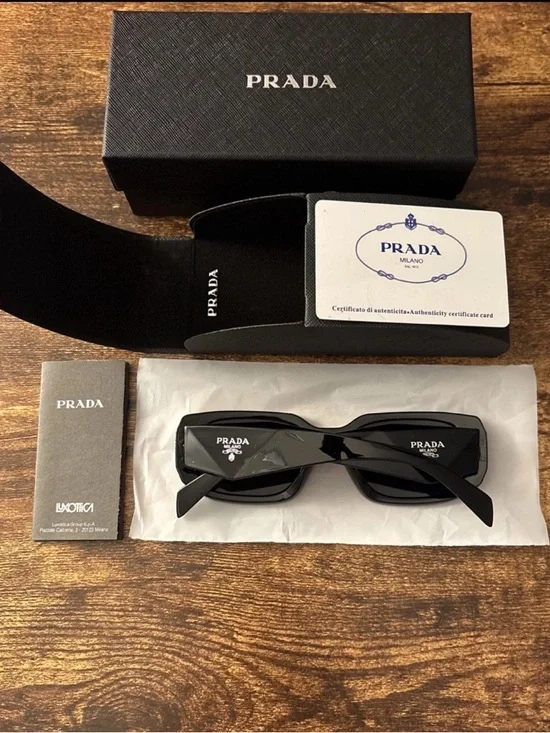 Prada Black Rectangular Sunglasses with Logo