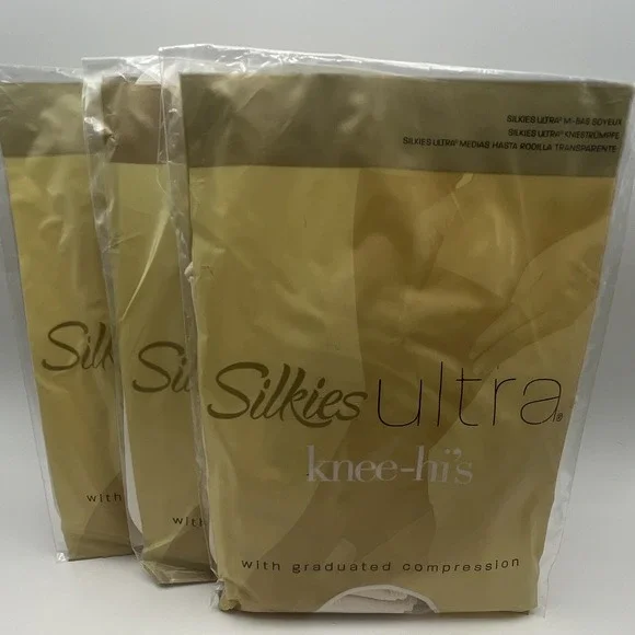 Lot of 3 Silkies Ultra Knee-Hi's Graduated Compression Socks‎ Off White/Ivory