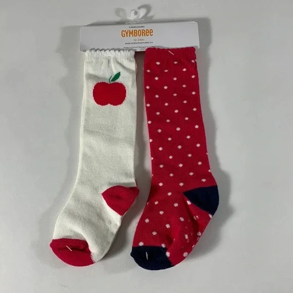 children’s place apple knee high socks and red with white dots sz 12-24 months