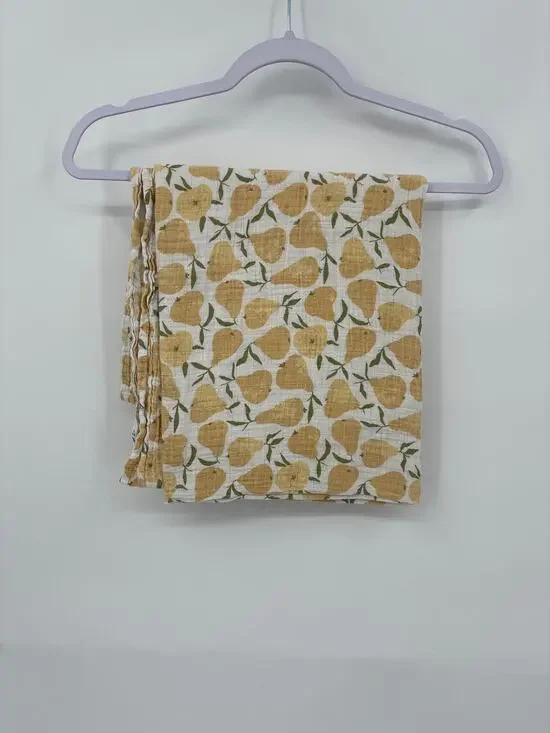 Mud Pie Pear Print Muslin Swaddle Blanket Carseat Cover Baby Lap 44 x 42