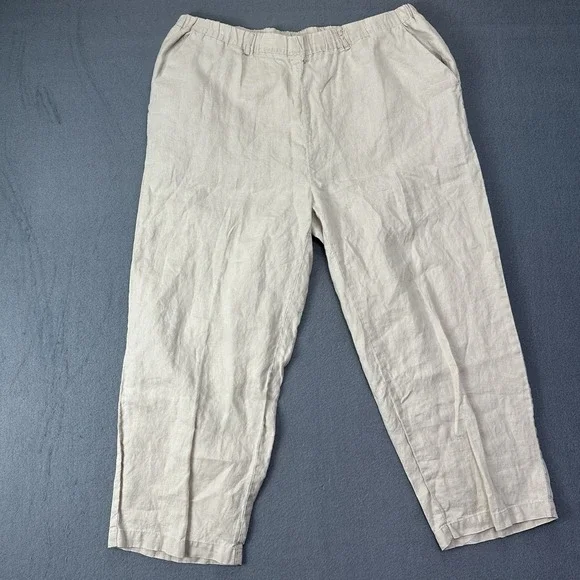 Quince Pants 100% European Linen Women XL Elastic Waist Pull On Driftwood Beige